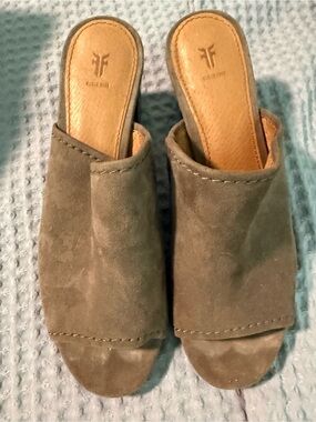 Frye Olive Green Suede Open-Toe Slide Mules